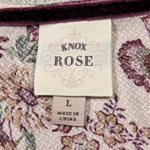 Knox Rose Pink Floral Blouse Women's Large Lace Trim Cottagecore Boho‎ Feminine - Picture 3 of 8